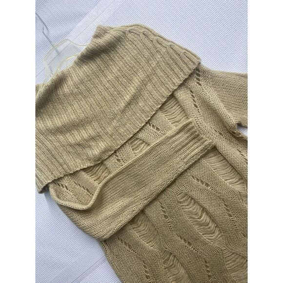 Very J Large Mohair Cowl Neck Off Shoulder Sweater Dress Beige Open Weave Accent - Picture 1 of 9